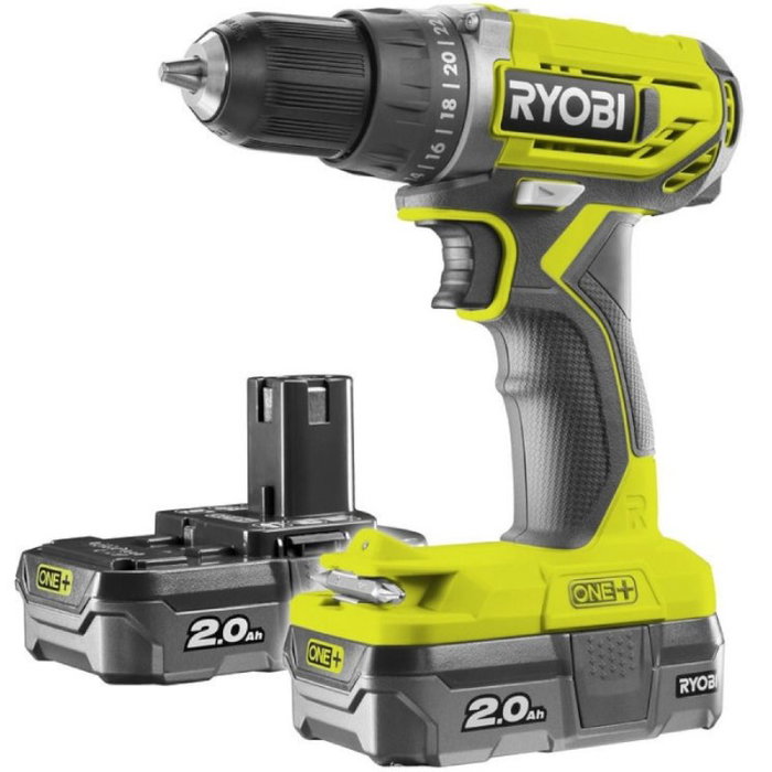 Ryobi Taladro Atornillador Inalámbrico ONE+ R18DD2-220S con 2 Baterías de 2,0 Ah